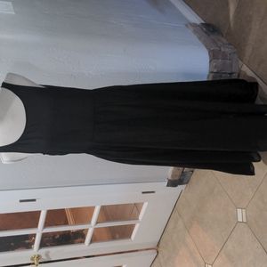 SAINT LAURENT PARIS BLACK MIDI LENGTH SLIP DRESS